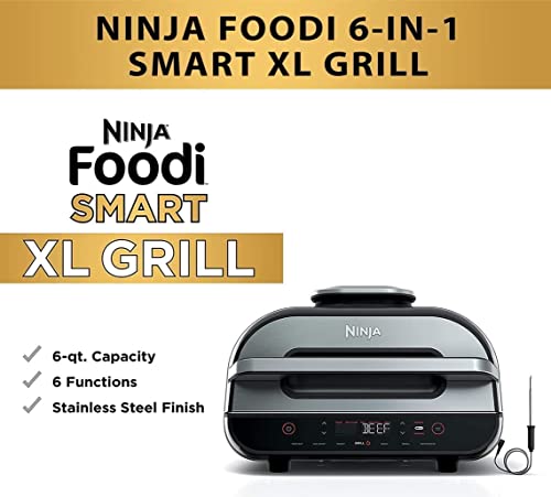 Ninja FG551 H Foodi Smart XL 6-in-1 Indoor (Copper color) with 4-Quart Air Fryer Roast Bake Dehydrate Broil and Leave-In Thermometer, with Extra Large Capacity, and a Stainless Steel Finish (Renewed)