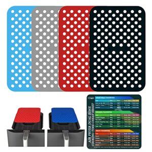 Dual Basket Silicone Air Fryer Liners Pack of 4, Reusable, with Magnetic Cheat Sheet for Ninja Foodie/DUALZONE and Other Dual Basket Air Fryer Kitchen Accessories