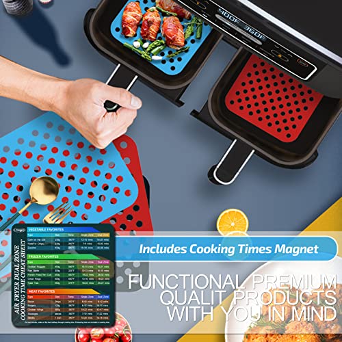 Dual Basket Silicone Air Fryer Liners Pack of 4, Reusable, with Magnetic Cheat Sheet for Ninja Foodie/DUALZONE and Other Dual Basket Air Fryer Kitchen Accessories