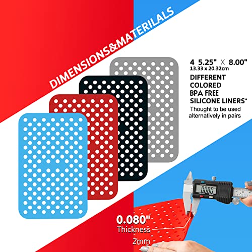 Dual Basket Silicone Air Fryer Liners Pack of 4, Reusable, with Magnetic Cheat Sheet for Ninja Foodie/DUALZONE and Other Dual Basket Air Fryer Kitchen Accessories