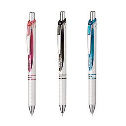 pentel energel deluxe rtx retractable liquid gel pen,0.5mm, fine line, needle tip,pearl body type, black. ink, 3 color accent assort-each 1 pens/total 3 pens