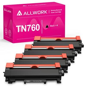 allwork 4pk compatible tn-760 toner cartridge replacement for brother tn760 tn730 tn770 toner high yield for brother hl-l2350dw hl-l2370dw hl-l2395dw mfc-l2690dw mfc-l2710dw mfc-l2717dw mfc-l2750dw xl