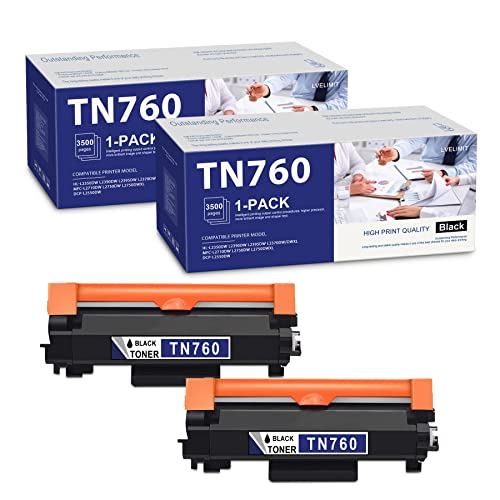 LVELIMIT TN760 TN-760 Toner Cartridge Black High Yield Compatible 2 Pack TN760 Toner Cartridge Replacement for Brother TN 760 DCP-L2550DW MFC-L2710DW L2750DW L2750DWXL Printer