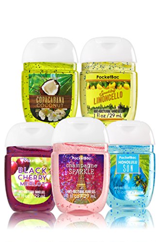 Bath and Body Works Anti-Bacterial Hand Gel 5-Pack PocketBac Sanitizers, Assorted Scents, 1 fl oz each