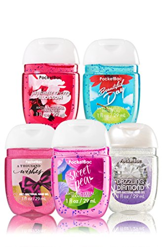 Bath and Body Works Anti-Bacterial Hand Gel 5-Pack PocketBac Sanitizers, Assorted Scents, 1 fl oz each