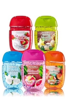 Bath and Body Works Anti-Bacterial Hand Gel 5-Pack PocketBac Sanitizers, Assorted Scents, 1 fl oz each