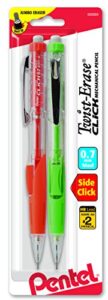 pentel twist-erase click mechanical pencil,, 0.7mm clear barrel, 2 pack (pd277tbp2m)