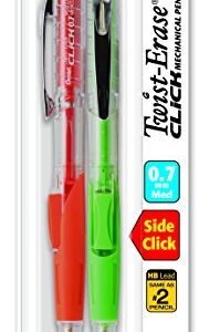 Pentel Twist-Erase CLICK Mechanical Pencil,, 0.7mm CLEAR Barrel, 2 Pack (PD277TBP2M)