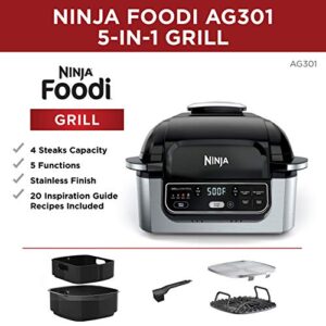 Ninja Foodi 5-in-1 4-qt. Air Fryer, Roast, Bake, Dehydrate Indoor Electric Grill (AG301), 10inch x 10inch, Black and Silver (Renewed)