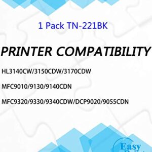 (1-Pack) Compatible Black TN-221 TN221 Toner Cartridge Used for Brother HL-3140CW 3150CDW 3170CDW MFC-9130CW 9140CDN 9332CDW DCP-9020CDW Printer, by EasyPrint