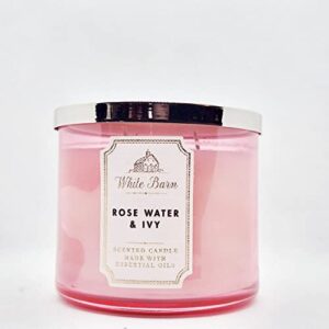 bath and body works, white barn 3-wick candle w/essential oils – 14.5 oz – 2021 core scents! (rose water & ivy)