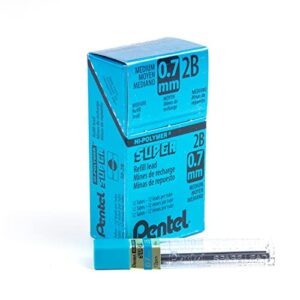 pentel super hi-polymer lead refill, 0.7mm medium, 2b, 144 pieces of lead (50-2b),gray