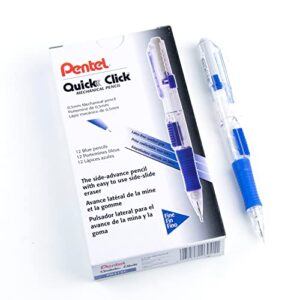 pentel quick click mechanical pencil (0.5mm), blue barrel, box of 12 pencils (pd215c)