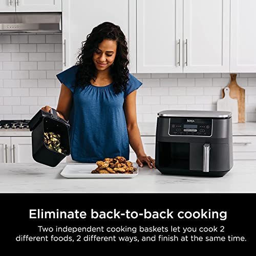 Ninja DZ201BK Foodi 6-in-1 2-Basket Air Fryer with DualZone Technology, 8-Quart Capacity (Black Stainless) (Renewed)