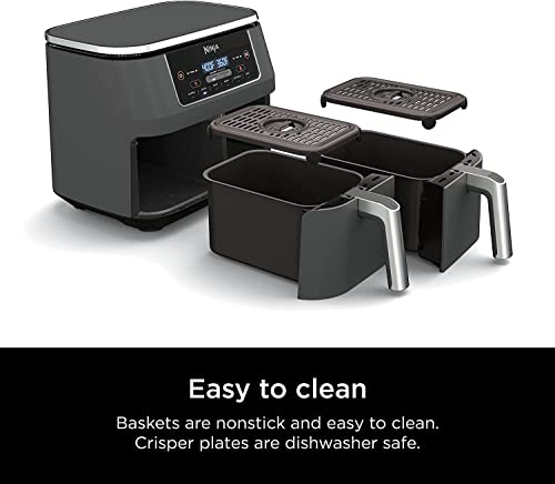 Ninja DZ201BK Foodi 6-in-1 2-Basket Air Fryer with DualZone Technology, 8-Quart Capacity (Black Stainless) (Renewed)