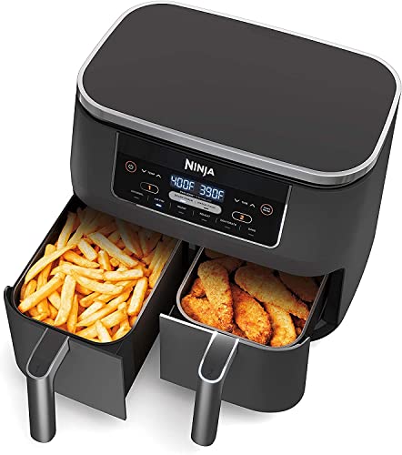 Ninja DZ201BK Foodi 6-in-1 2-Basket Air Fryer with DualZone Technology, 8-Quart Capacity (Black Stainless) (Renewed)