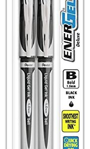 Pentel EnerGel Gel Ink Pen, (1.0mm), Bold Point, Metal Tip, Black Ink, 2 Pack (BL60BP2A)