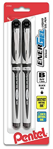 Pentel EnerGel Gel Ink Pen, (1.0mm), Bold Point, Metal Tip, Black Ink, 2 Pack (BL60BP2A)