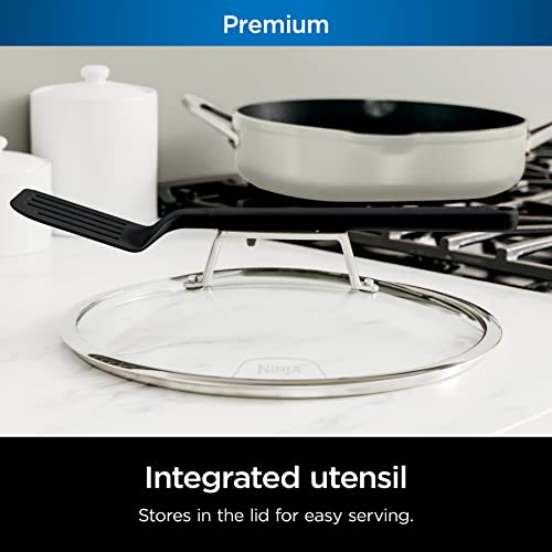 Ninja CW102WH Foodi NeverStick PossiblePan, Premium Set with 4-Quart Capacity Pan, Steamer/Strainer Basket, Glass Lid & Integrated Spatula, Nonstick, Durable & Oven Safe to 500°F, Vanilla Bean