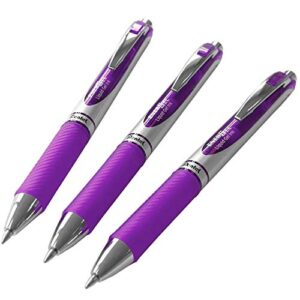 pentel energel xm bl77 – retractable liquid gel ink pen – 0.7mm – 54% recycled – purple – pack of 3