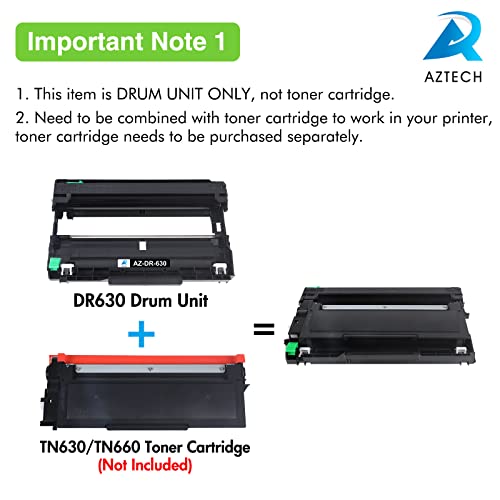 Aztech Compatible DR630 Drum Unit: Replacement for Brother DR630 DR 630 DR-630 MFC-L2700DW HL-L2300D MFC-L2740DW DCP-L2540DW HL-L2380DW HL-L2305W HL-L2320D HL-L2340DW HL-L2360DW Printer (2 Drum Unit)