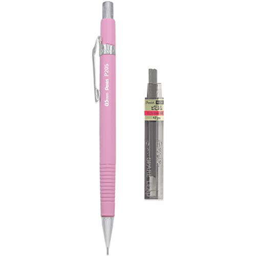 Pentel P205-97P Mechanical Automatic Pencil - Pastel Floral Range - Magnolia (Pastel Pink) - Single + 12 HB 0.5mm Refill Leads