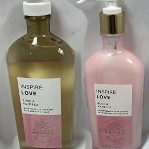 BATH AND BODY WORKS Aromatherapy LOVE - ROSE & VANILLA Duo Body Lotion and Body Wash Full Size