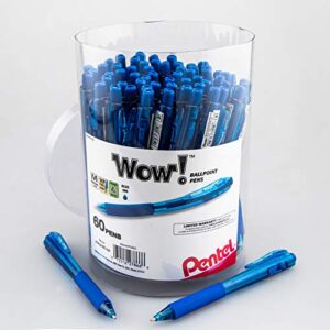 pentel wow! ballpoint pen, (1.0mm) med. line, blue ink, 60-pk canister (bk440pc60c)