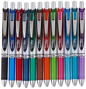 pentel gel ink pen, energel rtx retractable (0.7mm) medium point, assorted gel ink colors, 12 pk (bl77bp12m)