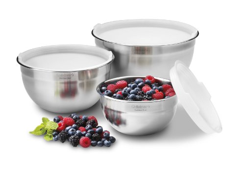 Cuisinart CTG-00-SMB Stainless Steel Mixing Bowls with Lids, 3 Piece, 5 quartz