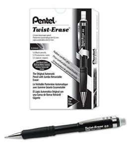pentel twist-erase iii mechanical pencil ,0.5mm , black barrel, 12 pack (qe515a)