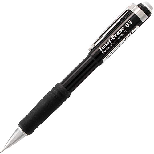 Pentel Twist-Erase III Mechanical Pencil ,0.5mm , Black Barrel, 12 Pack (QE515A)