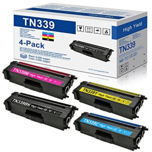tn339 super high yield toner cartridge: 4-pack(1bk+1c+1m+1y) tn339bk tn339c tn339m tn339y toner replacement for brother tn-339 hl-l9200cdw hl-l8250cdn hl-l8350cdwt mfc-l8850cdw mfc-l9550cdw printer