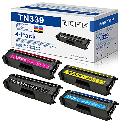 TN339 Super High Yield Toner Cartridge: 4-Pack(1BK+1C+1M+1Y) TN339BK TN339C TN339M TN339Y Toner Replacement for Brother TN-339 HL-L9200CDW HL-L8250CDN HL-L8350CDWT MFC-L8850CDW MFC-L9550CDW Printer