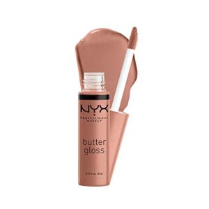 nyx professional makeup butter gloss, non-sticky lip gloss – madeleine (mid-tone nude)