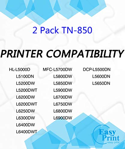 EASYPRINT Compatible TN-850 TN850 Toner Cartridge Work for Brother L5700DW L6200DW L6300DW L6400DW MFC-L5800DW L5850DW L5900DW L6700DW L6750DW L6800DW L6900DW DCP-L5650DN HL-L5000D, (2 Black)