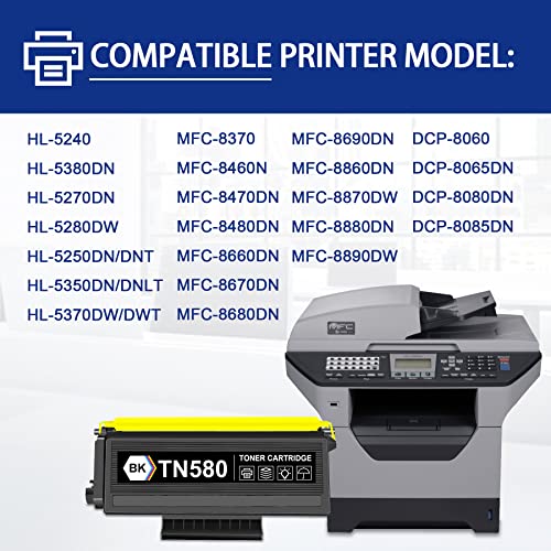 NUCALA Compatible TN-580 TN580 TN 580 High Yield Toner Cartridge Replacement for Brother HL-5240 5250DN/DNT 5270DN 5280DW 5350DN/DNLT MFC-8370 8460N 8470DN 8480DN DCP-8065DN Printer Ink 1-Pack, Black