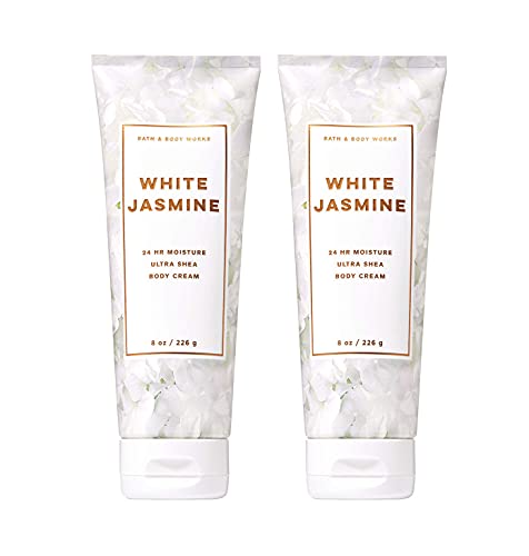 Bath and Body Works White Jasmine 2 Pack Ultra Shea Body Cream 8 Oz. (White Jasmine)