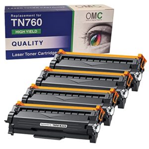 omc compatible toner cartridge replacement for brother tn760 tn-760 tn730 tn-730 for use with hl-l2325dw hl-l2390dw mfc-l2710dw mfc-l2750dw mfc-l2717dw dcp-l2550dw (4 pack)