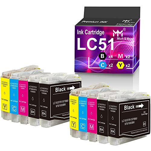 MM MUCH & MORE Compatible Ink Cartridge Replacement for HP Brother LC 51 LC-51 LC51 use for DCP-130C DCP-150C MFC-230C MFC-240C MFC-3360C Printer (4 Black, 2 Cyan, 2 Magenta, 2 Yellow, 10-Pack)