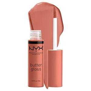 nyx professional makeup butter gloss brown sugar, non-sticky lip gloss – sugar high (peachy light nude)
