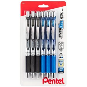 pentel energel 0.3 mm ultra fine rtx retractable liquid gel pen – needle tip – 6 pack of 3 black ink & 3 blue ink deluxe pens