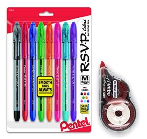 rsvp pens colored ballpoint pens medium point, color pens, 8 pack and a jumbo correction tape whiteout