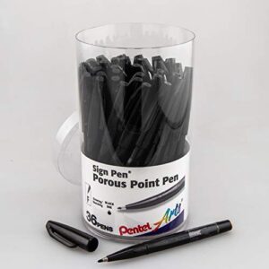 pentel arts sign pen, fiber-tipped, black ink 36-pk canister (s520pc36a)