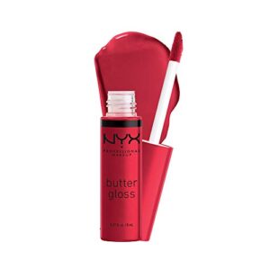 nyx professional makeup butter gloss, non-sticky lip gloss – red velvet (deep red)