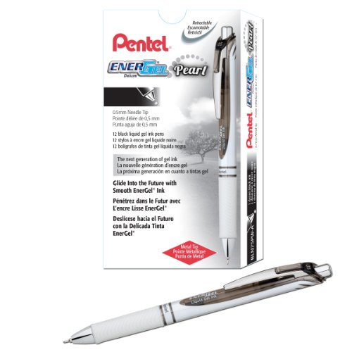 Pentel EnerGel Pearl RTX Gel Pen, (0.5mm), Fine Line, Needle Tip, Black Ink, Box of 12 (BLN75PW-A)