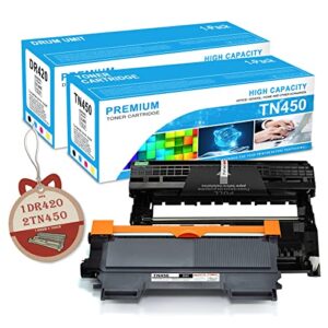 tn-450 high yield toner cartridge & dr420 drum unit compatible tn450 dr420 replacement for brother dr420 tn-450 for brother dcp-7065d mfc-7360n mfc-7460dn printer toner.(1 toner, 1 drum 2 pack)