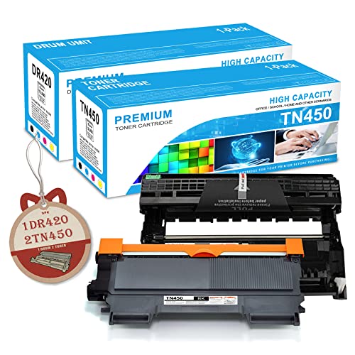 TN-450 High Yield Toner Cartridge & DR420 Drum Unit Compatible TN450 DR420 Replacement for Brother DR420 TN-450 for Brother DCP-7065D MFC-7360N MFC-7460DN Printer Toner.(1 Toner, 1 Drum 2 Pack)