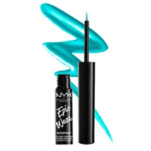 nyx professional makeup epic wear metallic liquid liner, long-lasting waterproof eyeliner – teal metal