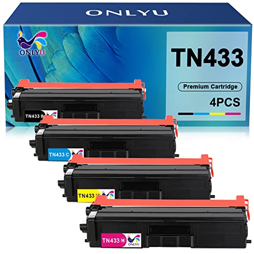 ONLYU Compatible Toner Cartridge Replacement for Brother TN433 TN433BK TN431 for MFC-L8900CDW HL-L8360CDW HL-L8360CDWT HL-L8260CDW HL-L9310CDW MFCL8610CDW MFCL9570CDW Printer (4-Pack)